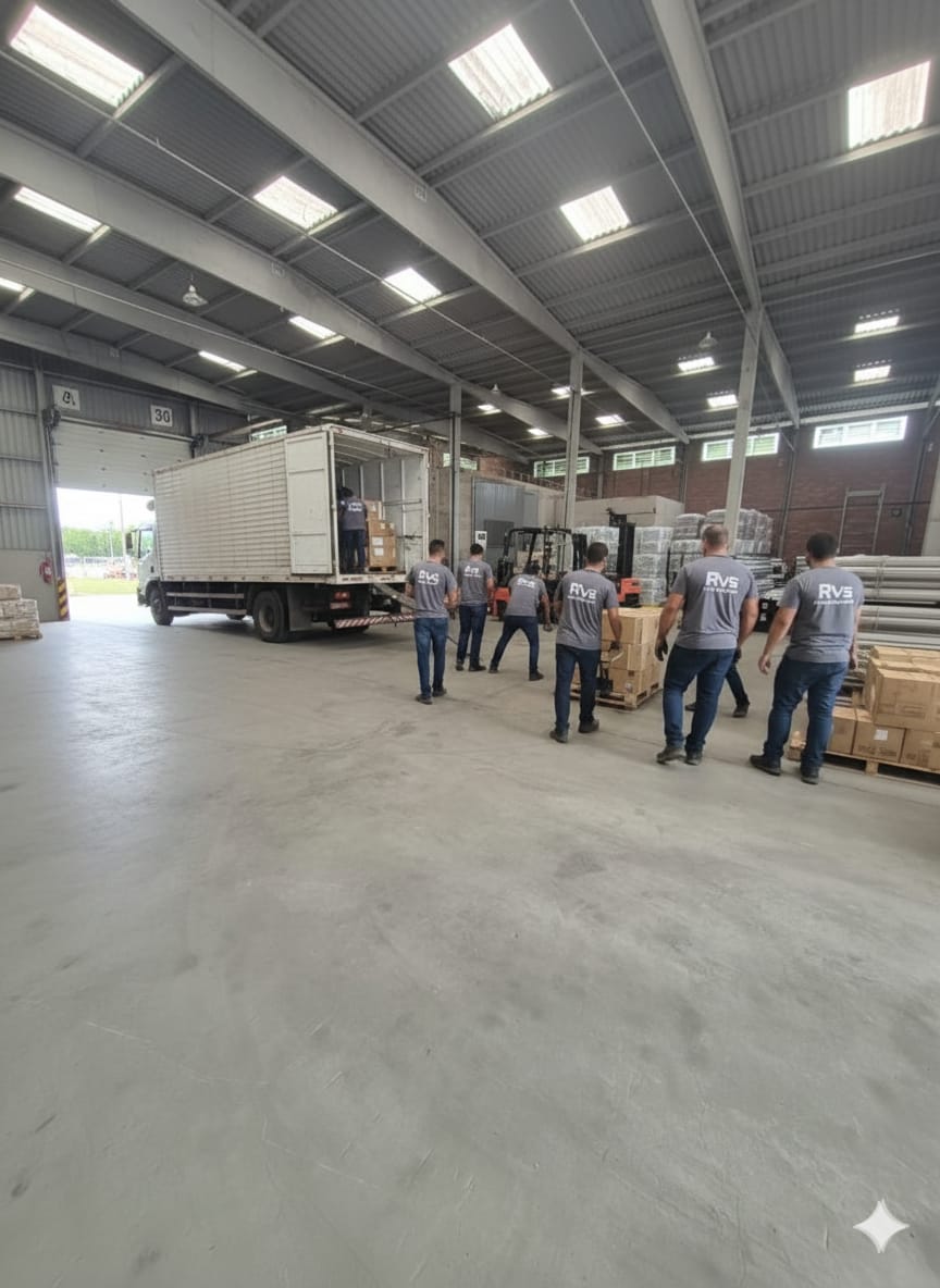 Equipe RVS realizando carga e descarga de caminhão