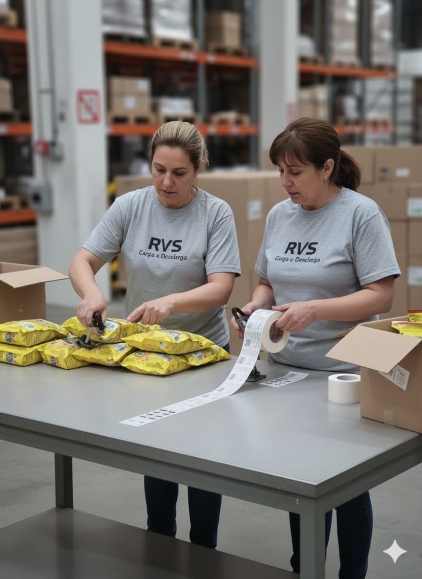 Equipe RVS fazendo etiquetagem e reembalagem de produtos